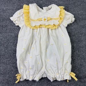 Vintage Baby Togs Romper 6M White Daisy Plaid Gingham Ruffle Cottagecore Classic
